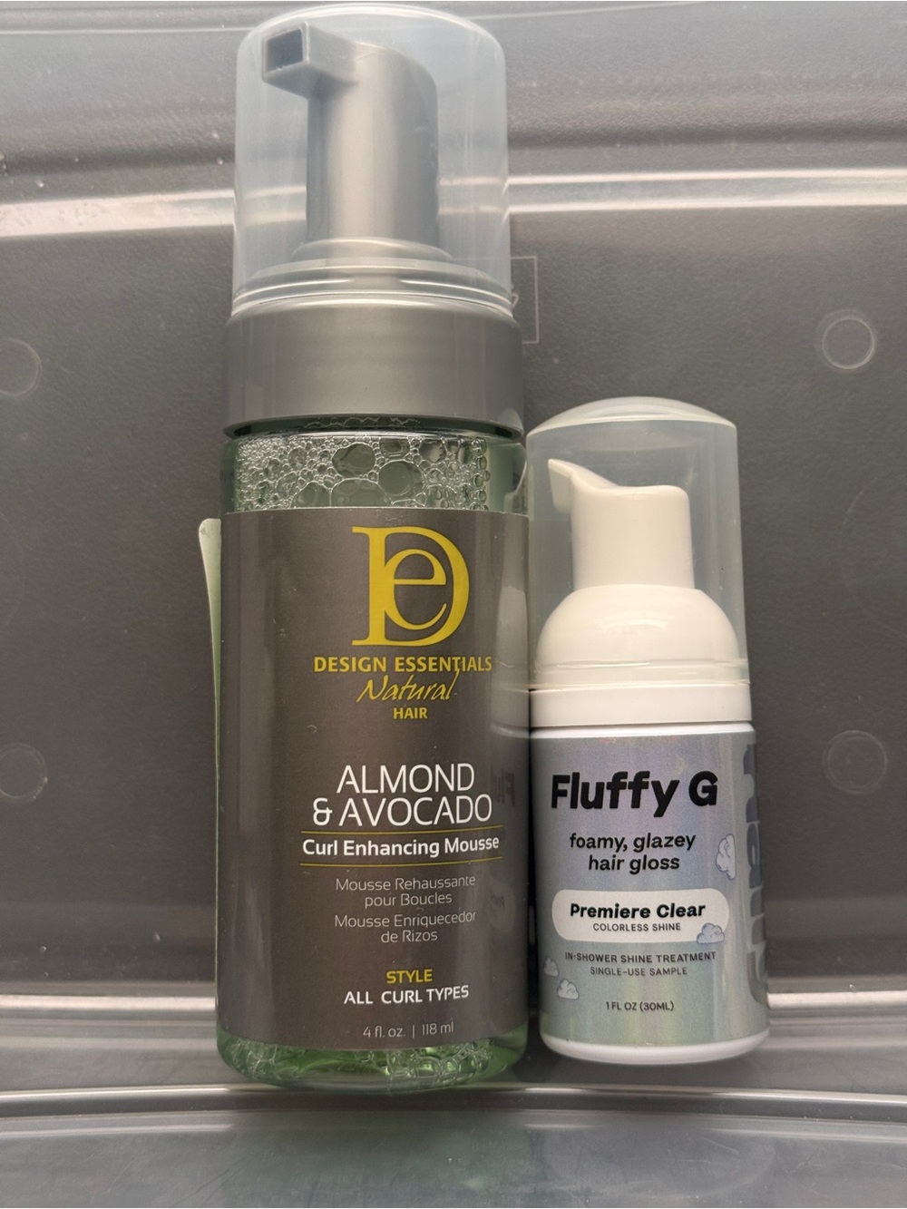 Design essentials curl mousse, Fluffy G hair gloss